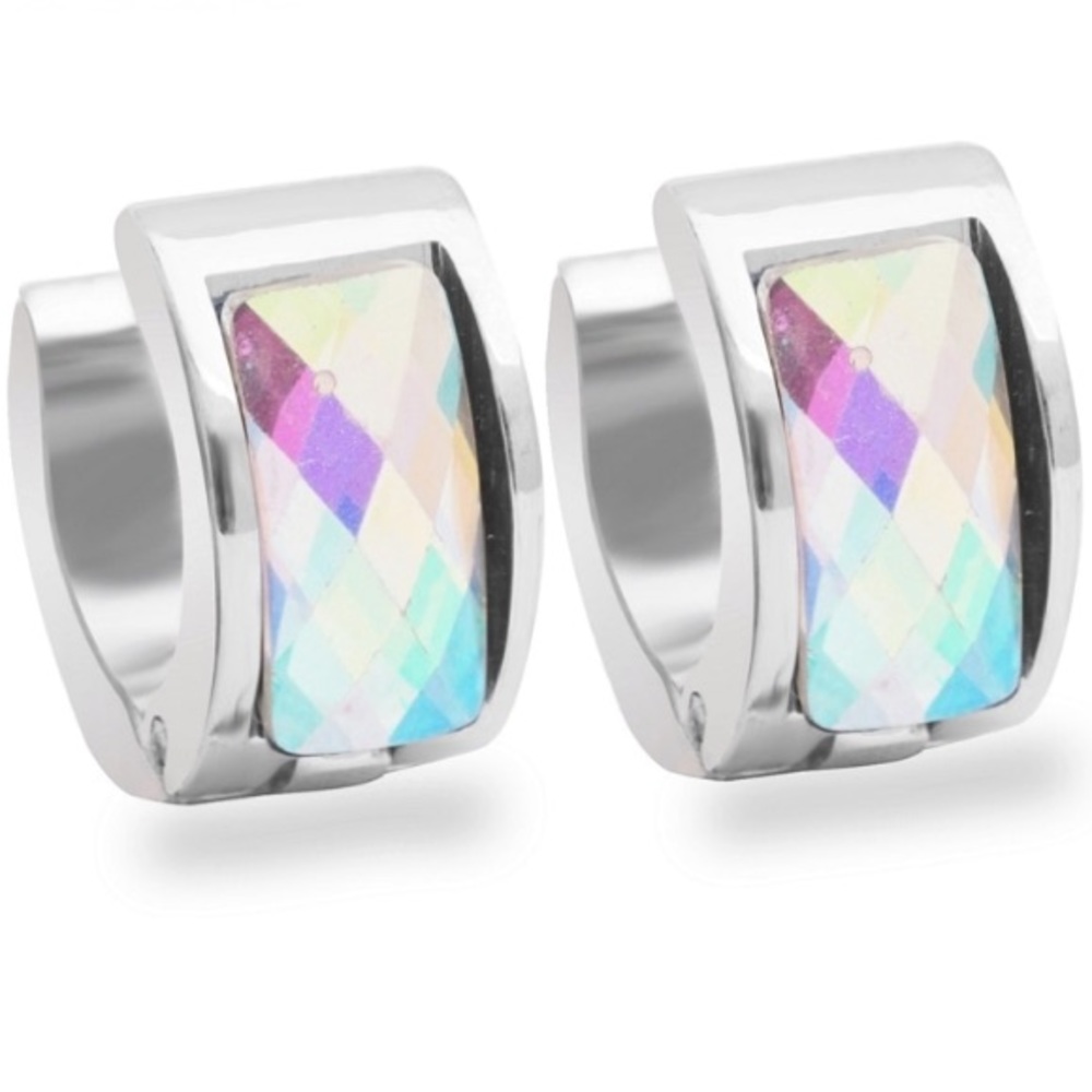 NEW!💙💎IRIDESCENT! FACETED GEM WIDE HOOPS💎💙PUNK - Picture 6 of 8